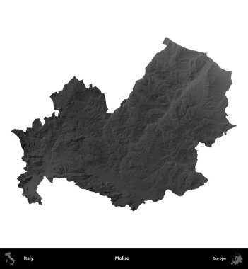 Molise. İtalya 'nın idari bölgesi gri ölçekli yükseklik haritasında beyaza izole edildi