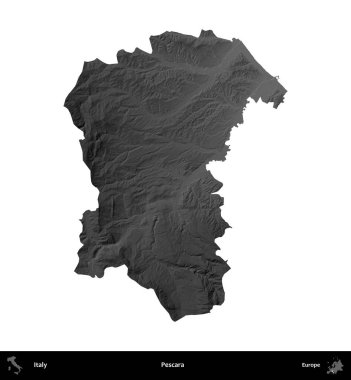 Pescara 'da. İtalya 'nın idari bölgesi gri ölçekli yükseklik haritasında beyaza izole edildi