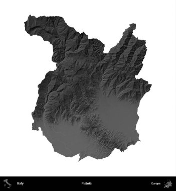 Pistoia 'da. İtalya 'nın idari bölgesi gri ölçekli yükseklik haritasında beyaza izole edildi