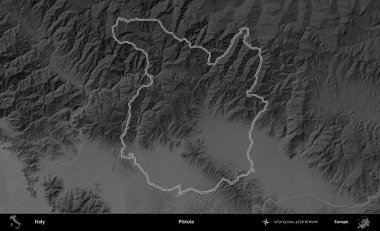 Pistoia 'da. İtalya 'nın idari bölgesi gri ölçekli bir yükselme haritasında özetlendi