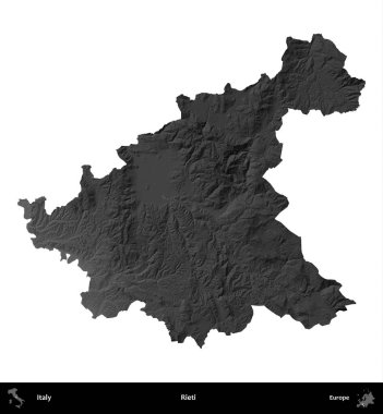 Rieti. İtalya 'nın idari bölgesi gri ölçekli yükseklik haritasında beyaza izole edildi