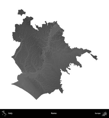 Roma. İtalya 'nın idari bölgesi gri ölçekli yükseklik haritasında beyaza izole edildi
