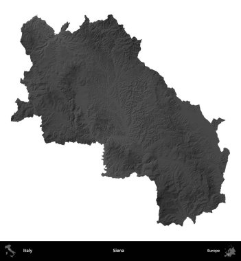 Siena. İtalya 'nın idari bölgesi gri ölçekli yükseklik haritasında beyaza izole edildi