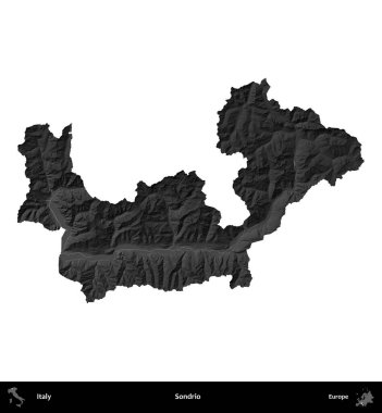 Sondrio. İtalya 'nın idari bölgesi gri ölçekli yükseklik haritasında beyaza izole edildi