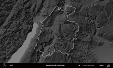 Comunita della Vallagarina. İtalya 'nın idari bölgesi gri ölçekli bir yükselme haritasında özetlendi