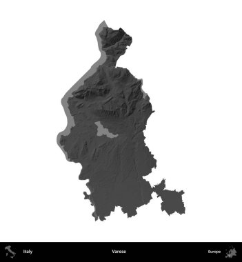 Varese. İtalya 'nın idari bölgesi gri ölçekli yükseklik haritasında beyaza izole edildi