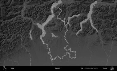 Varese. İtalya 'nın idari bölgesi gri ölçekli bir yükselme haritasında özetlendi