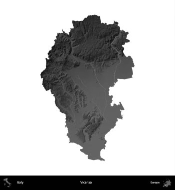Vicenza. İtalya 'nın idari bölgesi gri ölçekli yükseklik haritasında beyaza izole edildi