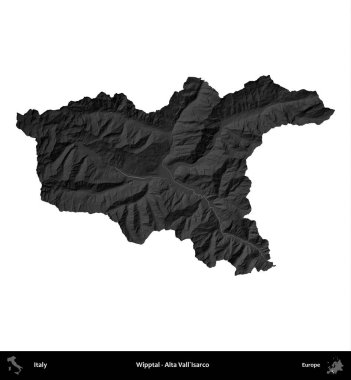 Wipptal - Alta Vall'Isarco. İtalya 'nın idari bölgesi gri ölçekli yükseklik haritasında beyaza izole edildi