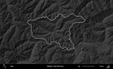 Wipptal - Alta Vall'Isarco. İtalya 'nın idari bölgesi gri ölçekli bir yükselme haritasında özetlendi