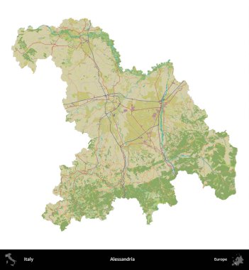 Alessandria. İtalya 'nın idari bölgesi Topografik İnsani Stil Haritasında beyaza izole edildi