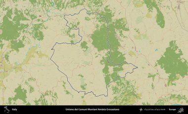Unione dei Comuni Montani Amiata Grossetana. İtalya 'nın idari bölgesi Topografik İnsani Stil Haritası' nda özetlendi