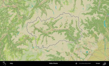 Valle d'Aosta. İtalya 'nın idari bölgesi Topografik İnsani Stil Haritası' nda özetlendi