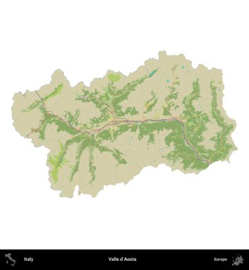 Valle d'Aosta. İtalya 'nın idari bölgesi Topografik İnsani Stil Haritasında beyaza izole edildi