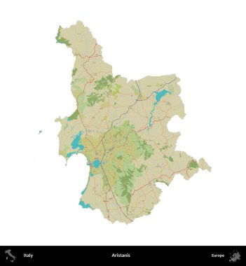 Aristanis. İtalya 'nın idari bölgesi Topografik İnsani Stil Haritasında beyaza izole edildi