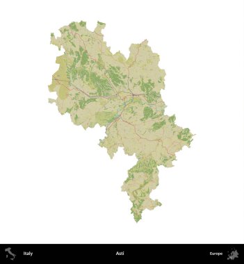 Asti. İtalya 'nın idari bölgesi Topografik İnsani Stil Haritasında beyaza izole edildi