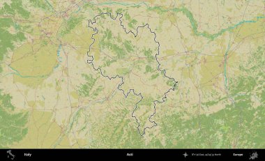 Asti. İtalya 'nın idari bölgesi Topografik İnsani Stil Haritası' nda özetlendi