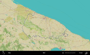 Bari. İtalya 'nın idari bölgesi Topografik İnsani Stil Haritası' nda özetlendi