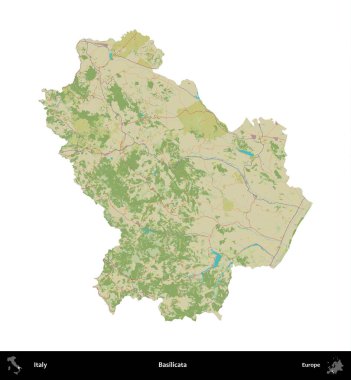 Basilicata. İtalya 'nın idari bölgesi Topografik İnsani Stil Haritasında beyaza izole edildi