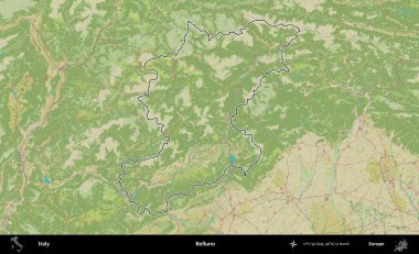 Belluno. İtalya 'nın idari bölgesi Topografik İnsani Stil Haritası' nda özetlendi