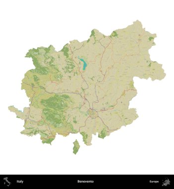 Benevento. İtalya 'nın idari bölgesi Topografik İnsani Stil Haritasında beyaza izole edildi