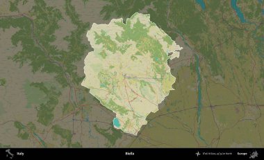Biella. İtalya 'nın idari alanı koyu renkli bir Topografik İnsani Yardım Stili haritasına vurgulandı ve özetlendi