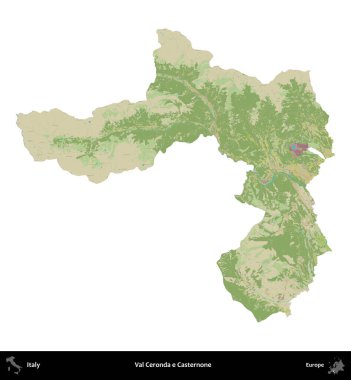 Val Ceronda ve Casternone. İtalya 'nın idari bölgesi Topografik İnsani Stil Haritasında beyaza izole edildi
