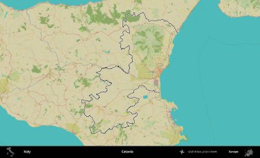Catania 'da. İtalya 'nın idari bölgesi Topografik İnsani Stil Haritası' nda özetlendi