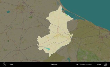 Cerignola. İtalya 'nın idari alanı koyu renkli bir Topografik İnsani Yardım Stili haritasına vurgulandı ve özetlendi