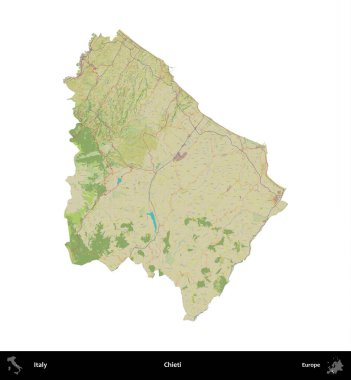 Chieti. İtalya 'nın idari bölgesi Topografik İnsani Stil Haritasında beyaza izole edildi