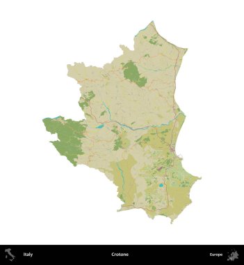 Crotone. İtalya 'nın idari bölgesi Topografik İnsani Stil Haritasında beyaza izole edildi
