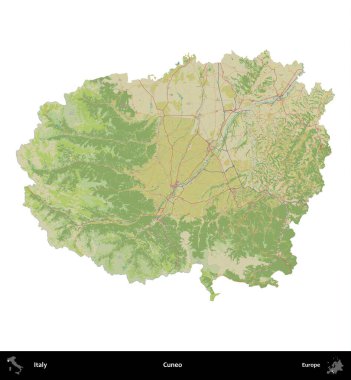 Cuneo. İtalya 'nın idari bölgesi Topografik İnsani Stil Haritasında beyaza izole edildi