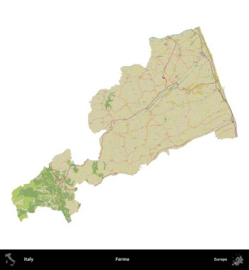 Fermo. İtalya 'nın idari bölgesi Topografik İnsani Stil Haritasında beyaza izole edildi