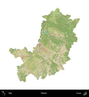 Firenze. İtalya 'nın idari bölgesi Topografik İnsani Stil Haritasında beyaza izole edildi
