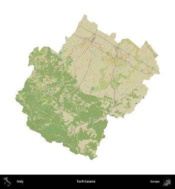 Forli-Cesena. İtalya 'nın idari bölgesi Topografik İnsani Stil Haritasında beyaza izole edildi