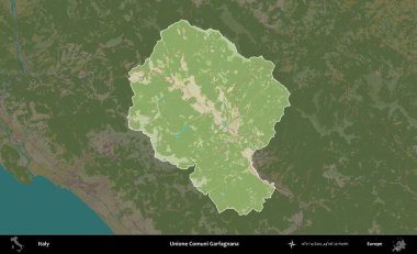 Unione Comuni Garfagnana. İtalya 'nın idari alanı koyu renkli bir Topografik İnsani Yardım Stili haritasına vurgulandı ve özetlendi
