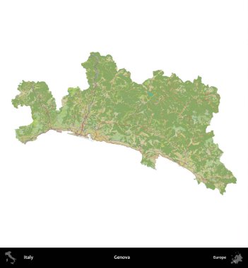 Cenova. İtalya 'nın idari bölgesi Topografik İnsani Stil Haritasında beyaza izole edildi