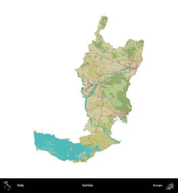 Gorizia. İtalya 'nın idari bölgesi Topografik İnsani Stil Haritasında beyaza izole edildi