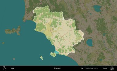 İğrençsin. İtalya 'nın idari alanı koyu renkli bir Topografik İnsani Yardım Stili haritasına vurgulandı ve özetlendi
