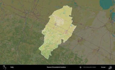 Nuovo Circondario Imolese. İtalya 'nın idari alanı koyu renkli bir Topografik İnsani Yardım Stili haritasına vurgulandı ve özetlendi