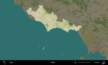 Latin. İtalya 'nın idari alanı koyu renkli bir Topografik İnsani Yardım Stili haritasına vurgulandı ve özetlendi