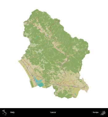 Lucca. İtalya 'nın idari bölgesi Topografik İnsani Stil Haritasında beyaza izole edildi