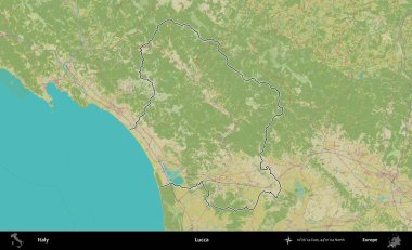 Lucca. İtalya 'nın idari bölgesi Topografik İnsani Stil Haritası' nda özetlendi
