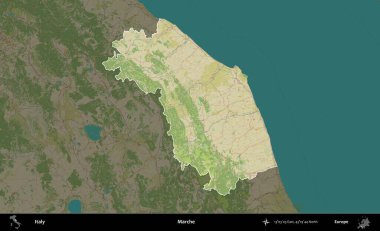 Marş. İtalya 'nın idari alanı koyu renkli bir Topografik İnsani Yardım Stili haritasına vurgulandı ve özetlendi