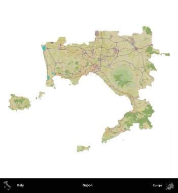 Napoli. İtalya 'nın idari bölgesi Topografik İnsani Stil Haritasında beyaza izole edildi