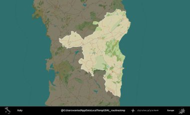 Nuoro. İtalya 'nın idari alanı koyu renkli bir Topografik İnsani Yardım Stili haritasına vurgulandı ve özetlendi