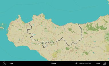 Palermo. İtalya 'nın idari bölgesi Topografik İnsani Stil Haritası' nda özetlendi
