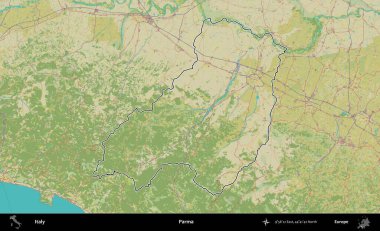 Parma. İtalya 'nın idari bölgesi Topografik İnsani Stil Haritası' nda özetlendi