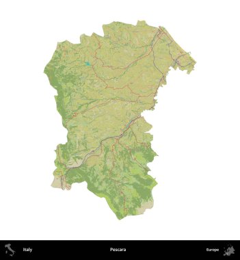 Pescara 'da. İtalya 'nın idari bölgesi Topografik İnsani Stil Haritasında beyaza izole edildi