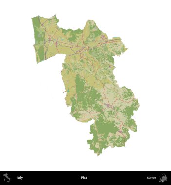 Pisa. İtalya 'nın idari bölgesi Topografik İnsani Stil Haritasında beyaza izole edildi